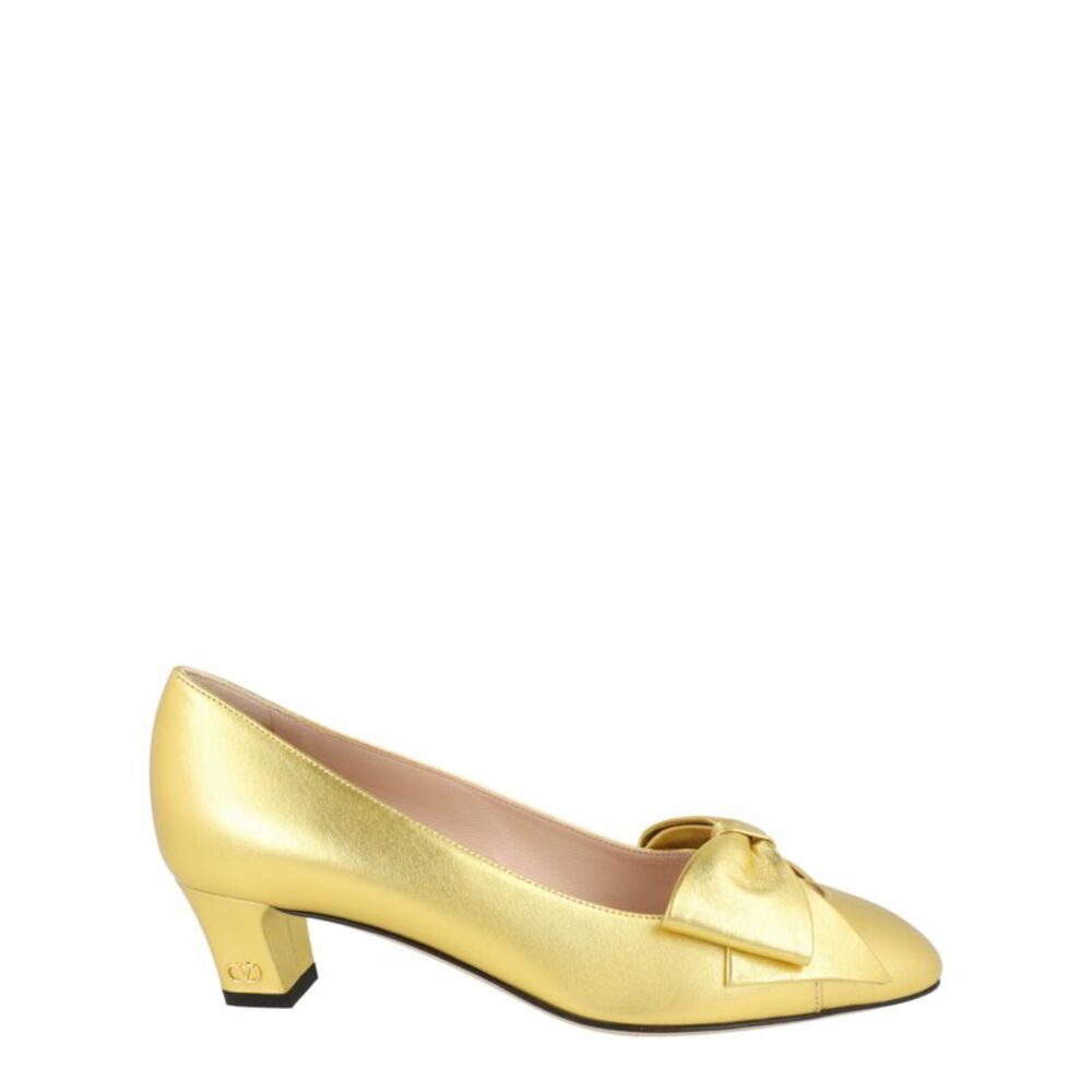 Valentino Bowow Leather Pumps Gold Womens